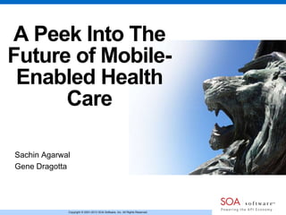 Copyright © 2001-2013 SOA Software, Inc. All Rights Reserved.
A Peek Into The
Future of Mobile-
Enabled Health
Care
Sachin Agarwal
Gene Dragotta
 