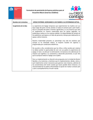 Formulario de postulación de buenas prácticas para el
Encuentro Macro Zonal Sur (Valdivia)

Nombre de la iniciativa

APEGO...
