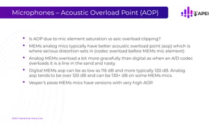 Microphones – Acoustic Overload Point (AOP)
• Is AOP due to mic element saturation vs asic overload clipping?
• MEMs analo...