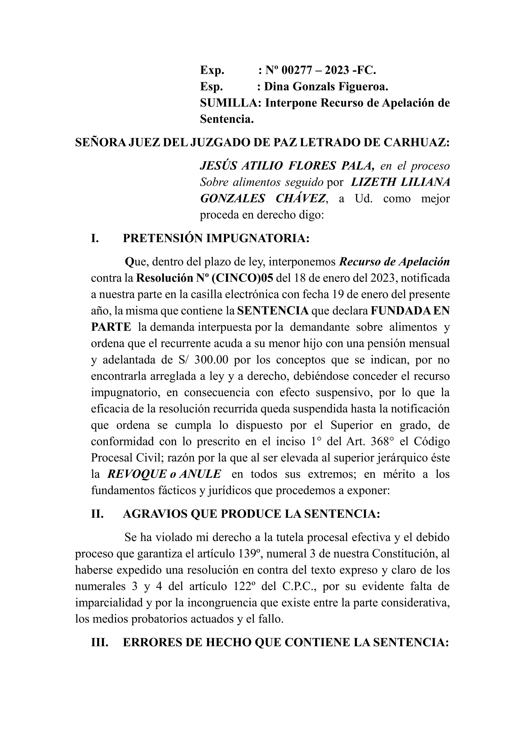 Apelación de Sentencia Alimentos Roger Alvarado PDF