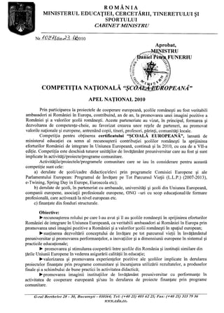 Apel national 2010 competitia scoala europeana