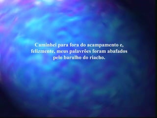 Caminhei para fora do acampamento e, felizmente, meus palavrões foram abafados pelo barulho do riacho. 