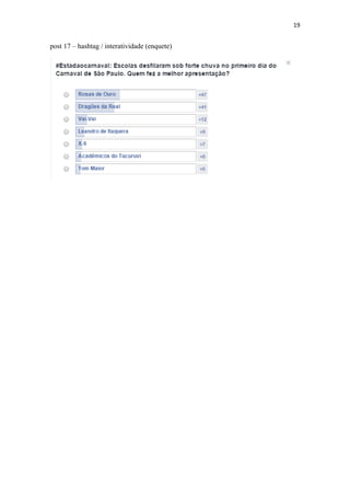 19
post 17 – hashtag / interatividade (enquete)
 