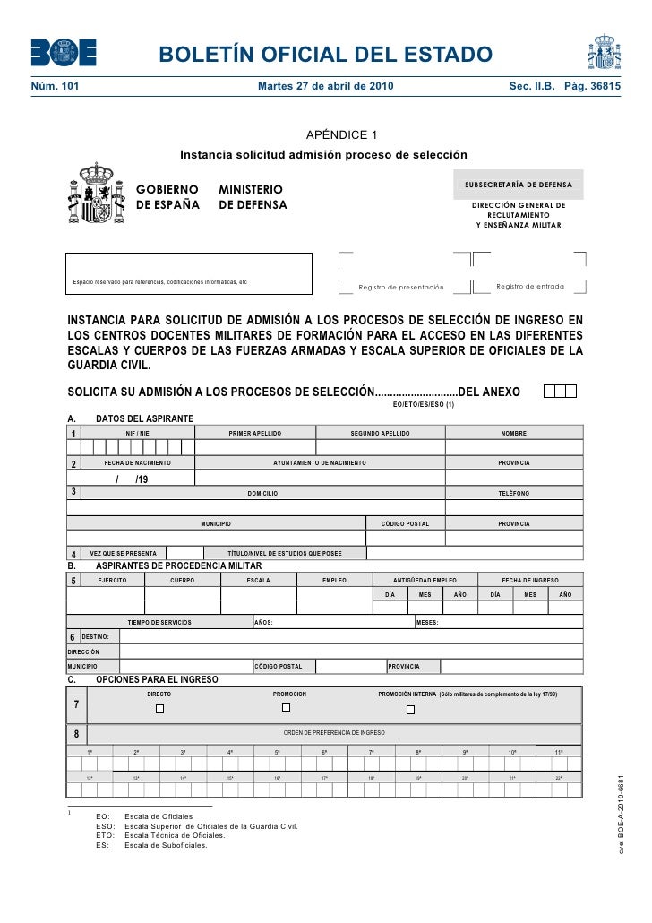 INSTANCIA PARA SOLICITUD DE ADMISIÓN A LOS PROCESOS DE
