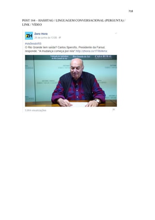 718
POST 164 – HASHTAG / LINGUAGEM CONVERSACIONAL (PERGUNTA) /
LINK / VÍDEO
 