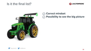 @yurkvch @altoros
39
Is it the final list?
Correct mindset
Possibility to see the big picture
 