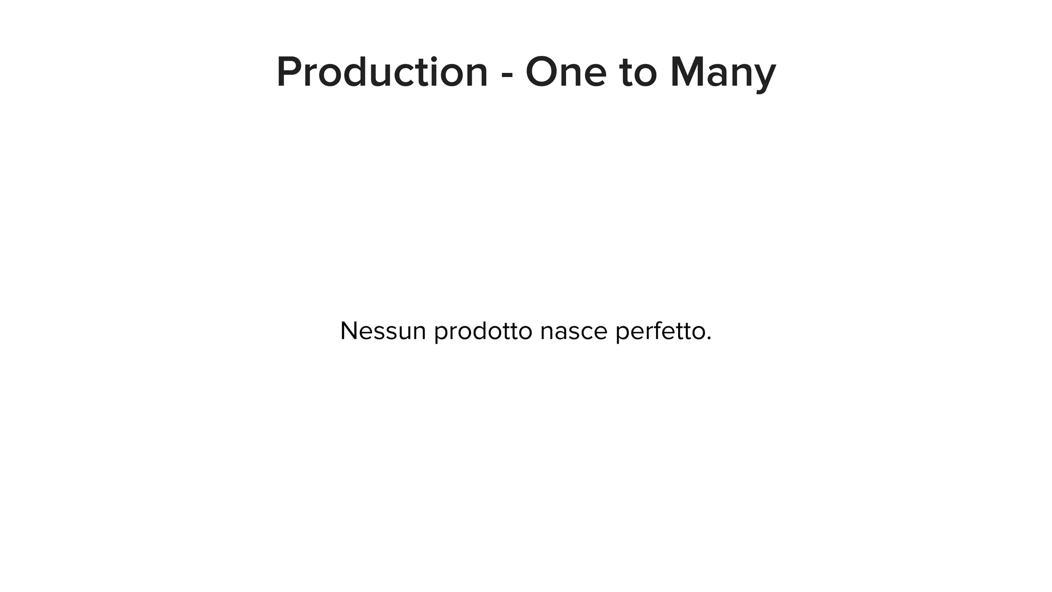 Production - One to Many
Nessun prodotto nasce perfetto.
 