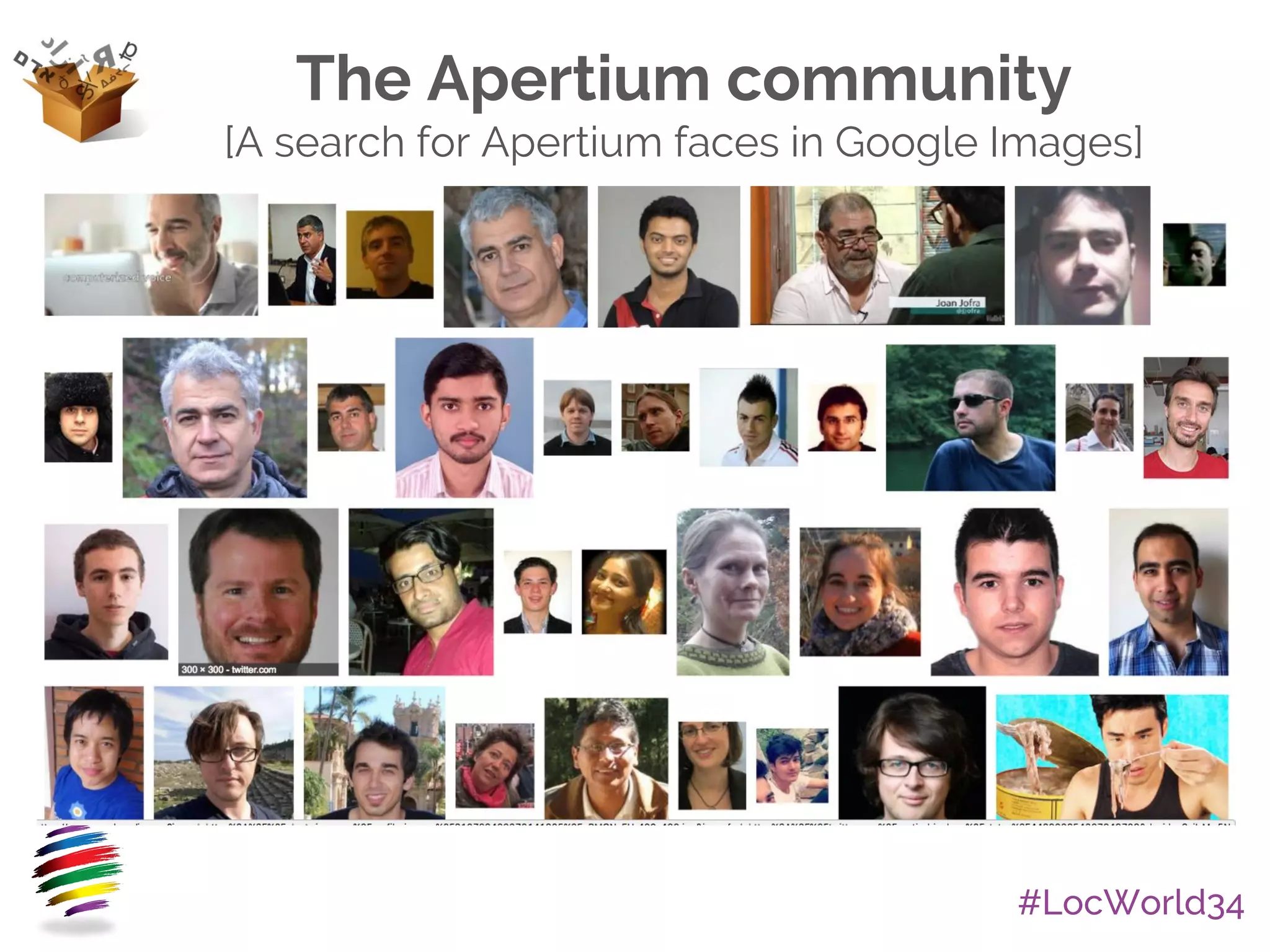 #LocWorld34
The Apertium community
[A search for Apertium faces in Google Images]
 