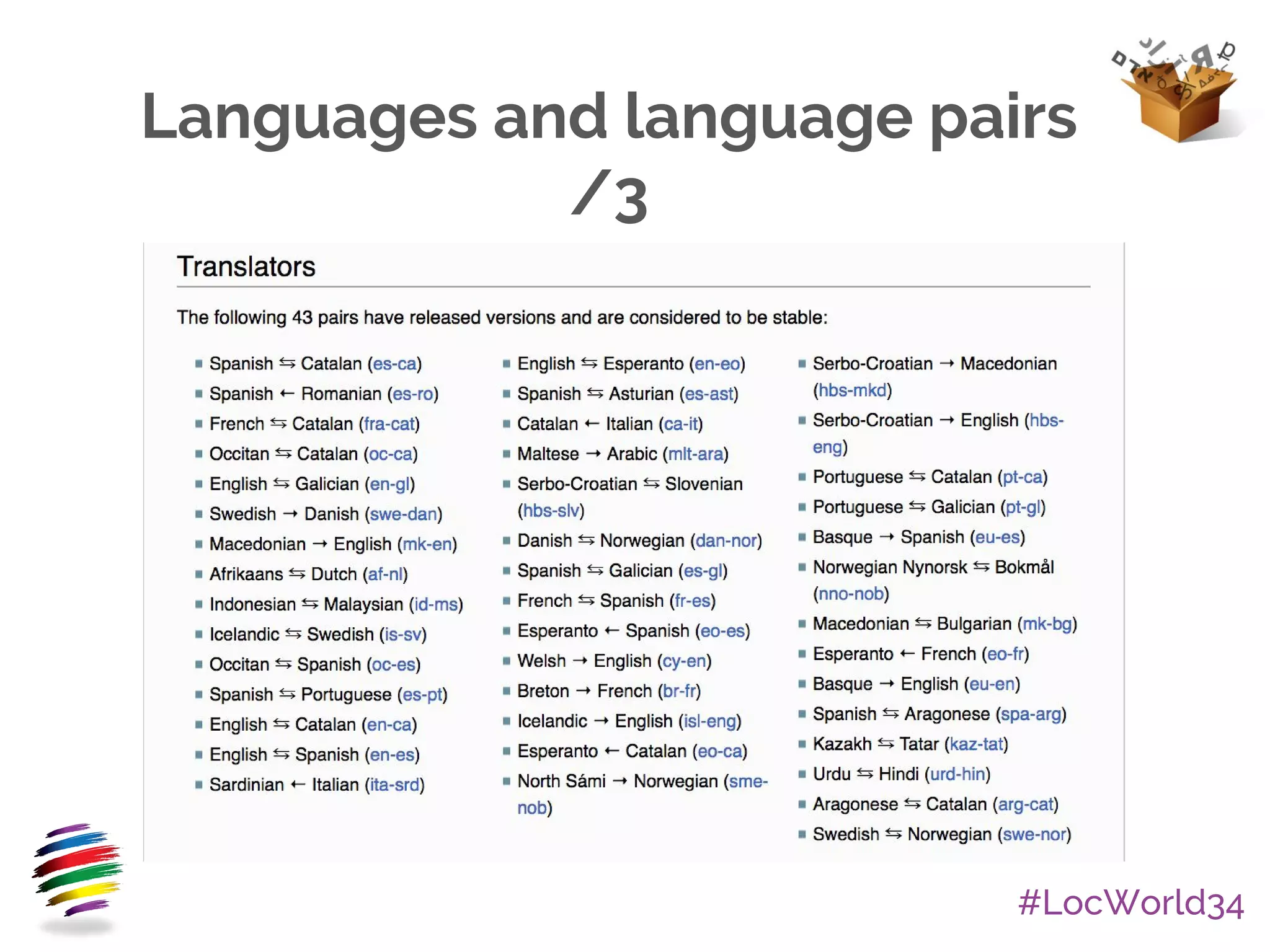 #LocWorld34
Languages and language pairs
/3
 