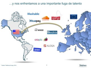 …y nos enfrentamos a una importante fuga de talento




Fuente: Telefónica Europa, 2012.          6
 