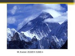 Mt. Everest 29,029 ft / 8,848 m
 