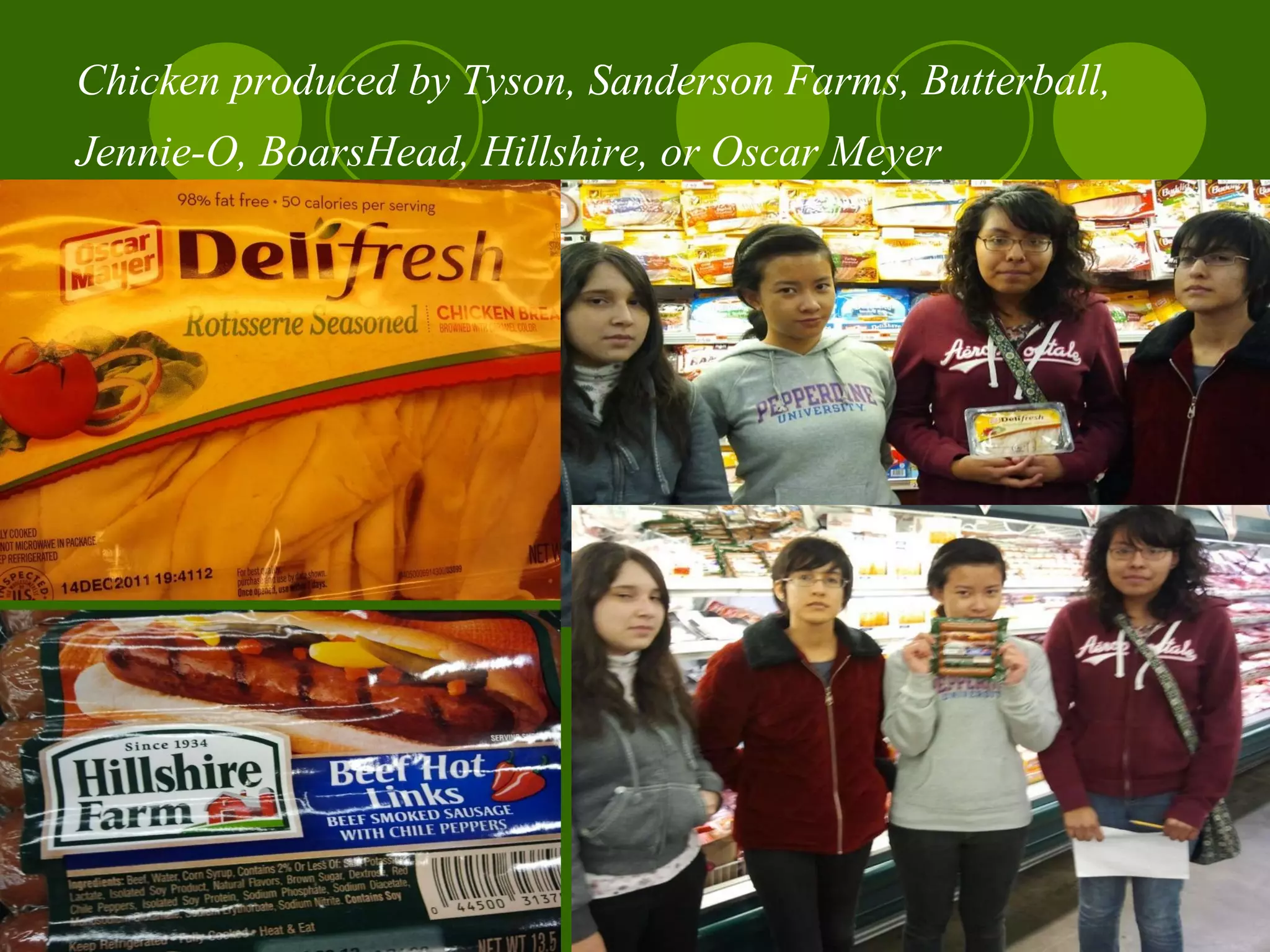 Chicken produced by Tyson, Sanderson Farms, Butterball, Jennie-O, BoarsHead, Hillshire, or Oscar Meyer   