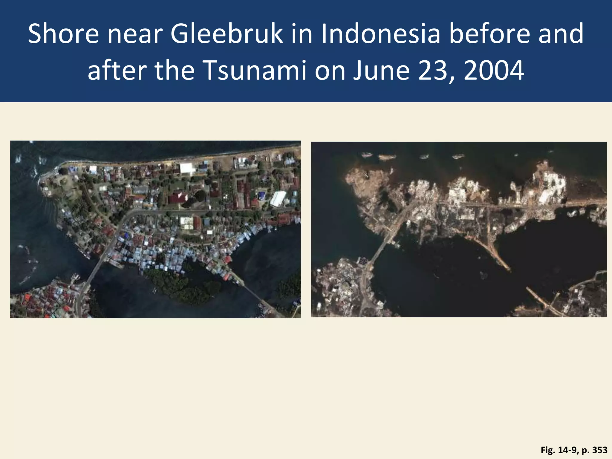 Shore near Gleebruk in Indonesia before and
after the Tsunami on June 23, 2004
Fig. 14-9, p. 353
 