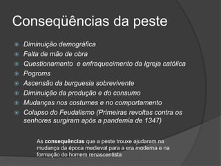 A maneira como as pessoas viviam nos burgos também foi importante para a propagação da doença.