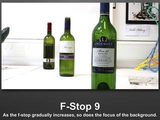 F-Stop 9 
As the f-stop gradually increases, so does the focus of the background. 
 