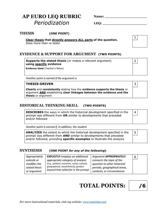 Ap Euro LEQ Rubric PDF