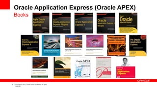 12 Copyright © 2012, Oracle and/or its affiliates. All rights
reserved.
Oracle Application Express (Oracle APEX)
Books
 