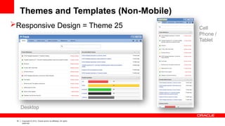 18 Copyright © 2012, Oracle and/or its affiliates. All rights
reserved.
Themes and Templates (Non-Mobile)
Responsive Design = Theme 25
Desktop
Cell
Phone /
Tablet
 