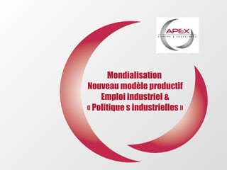 Mondialisation  Nouveau modèle productif Emploi industriel & « Politique s industrielles » 