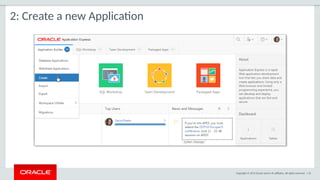 Copyright © 2015 Oracle and/or its affiliates. All rights reserved. | 65
2: Create a new Application
 