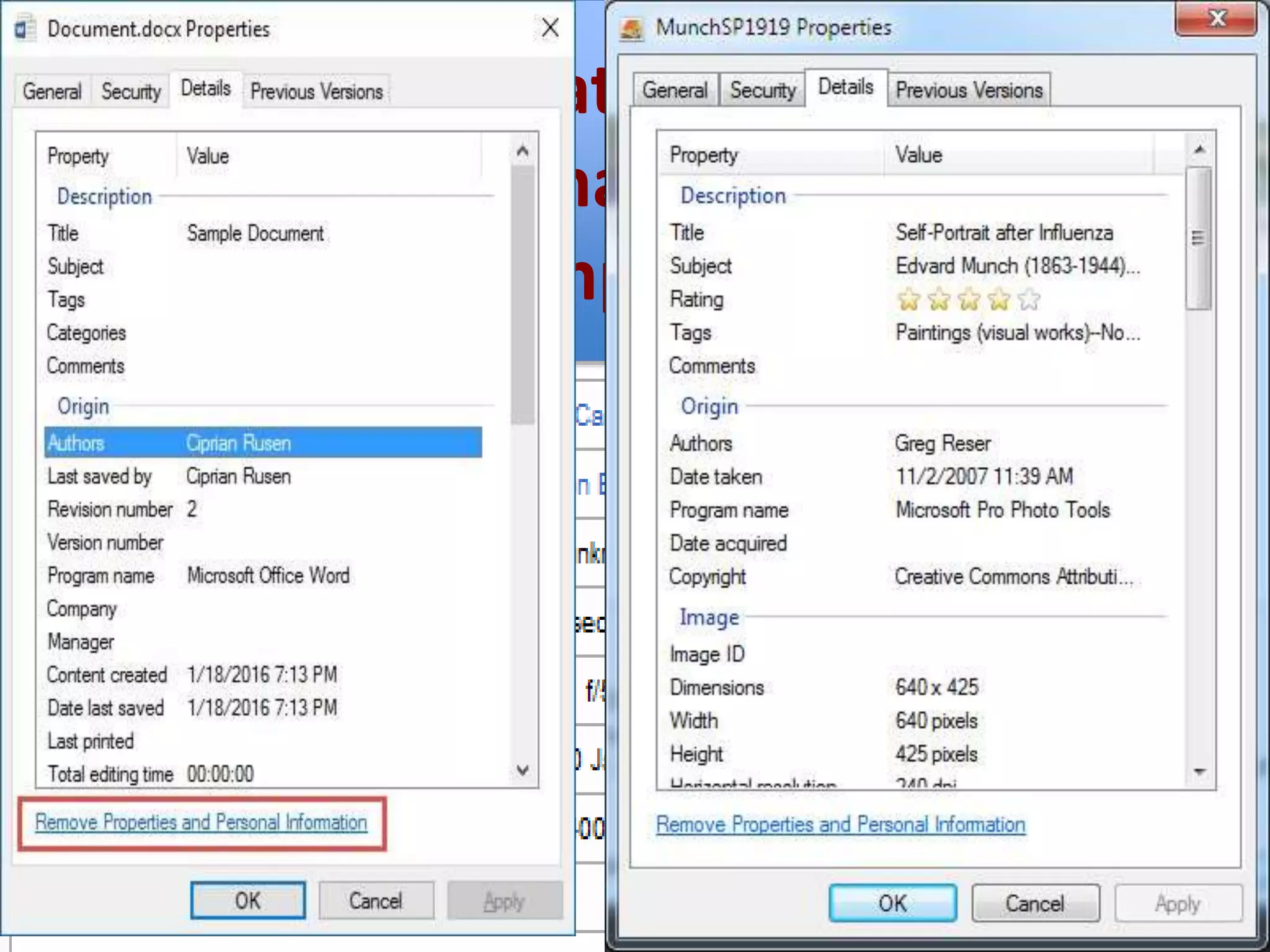 The camera
manufacturer and
camera model used to
record the data (picture)
The “author”.
(the
photographer)
The date & time the
data (picture) was
generated
The exposure
time of the
data
EK 3.2.1H Metadata can be descriptive
data about an image, a Web page, or
other complex objects.
 