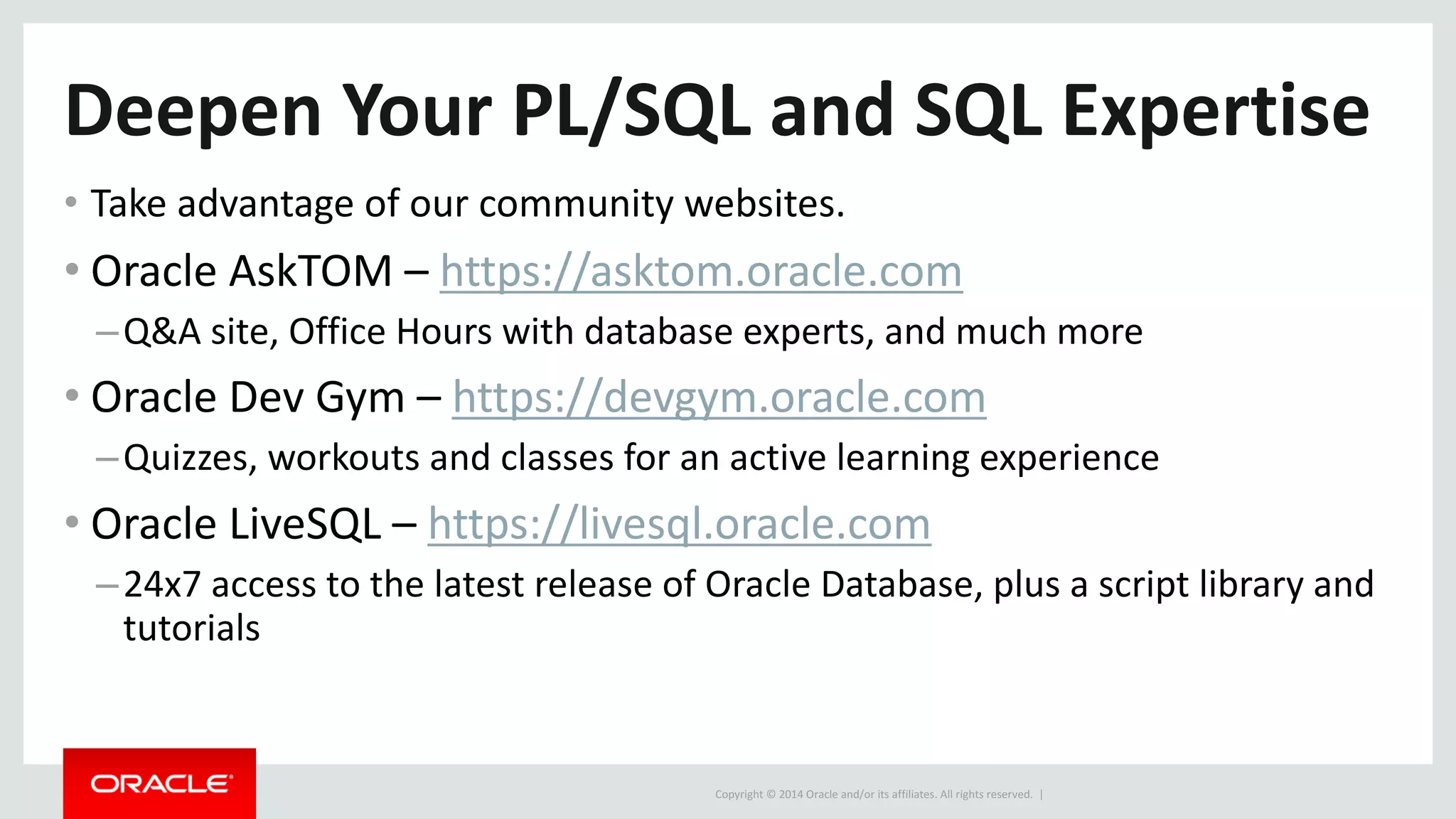 Oracle Application Express and PL/SQL: a world-class combo | PPT