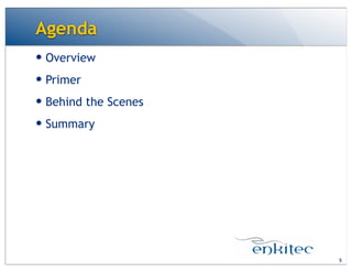 Agenda
— Overview
— Primer
— Behind the Scenes
— Summary
5
 
