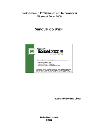 ‘Treinamento Profissional em Informática
           Microsoft Excel 2000




         Sandvik do Brasil




                         Adriano Gomes Lima




             Belo Horizonte
                  2002
 