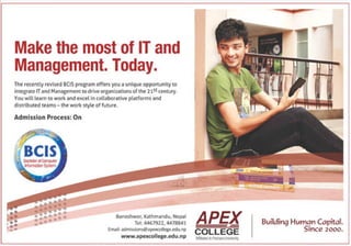 Admission process on for BCIS in Apex college