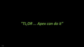 172
"TL;DR ... Apex can do it"
 