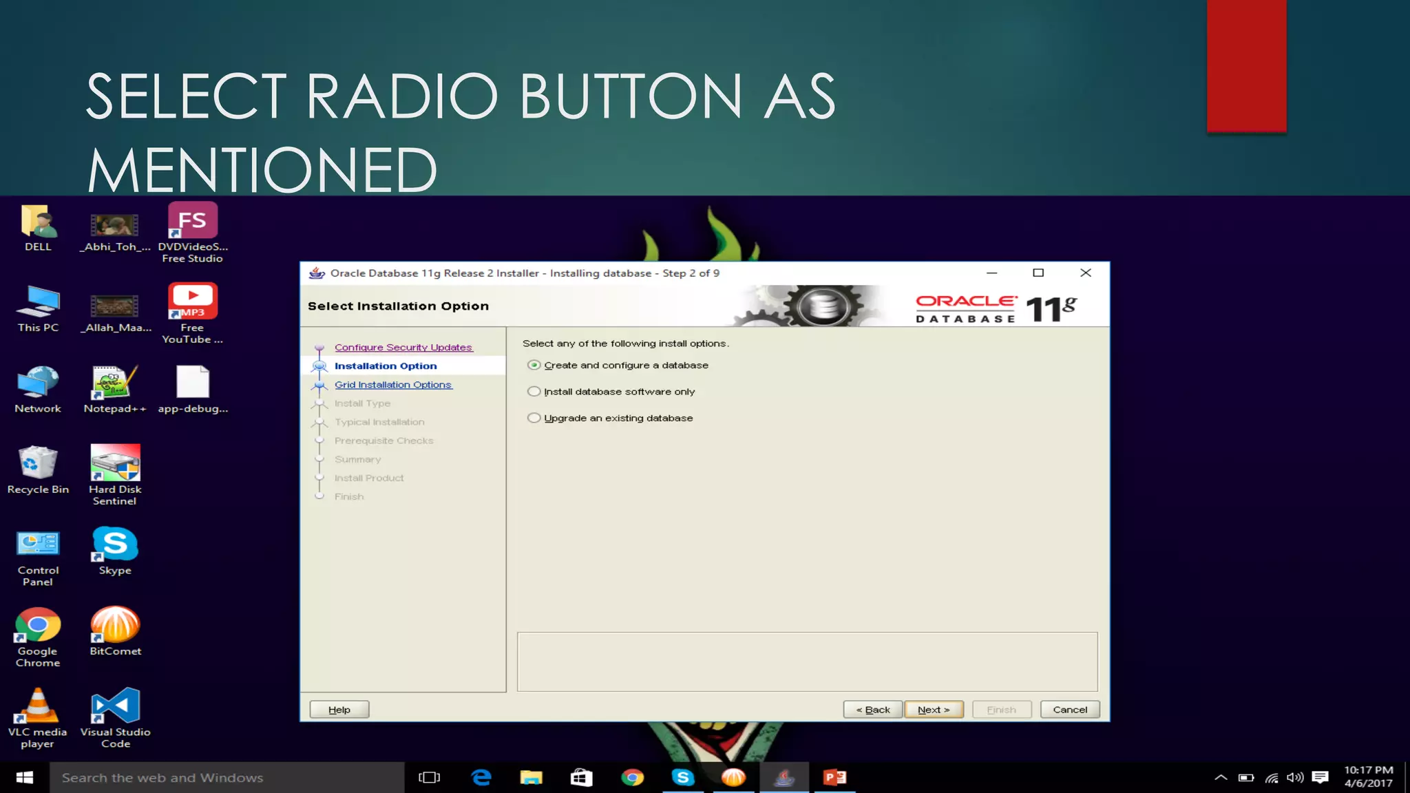SELECT RADIO BUTTON AS MENTIONED 