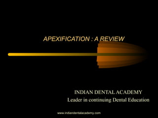 APEXIFICATION : A REVIEW
INDIAN DENTAL ACADEMY
Leader in continuing Dental Education
www.indiandentalacademy.com
 