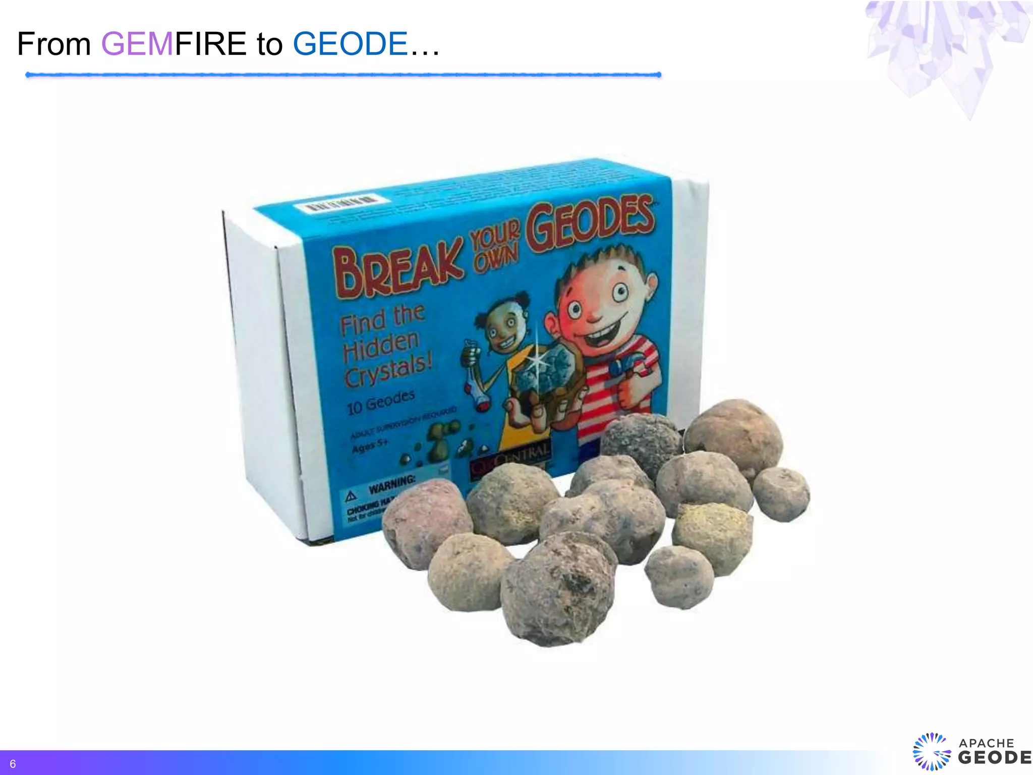 From GEMFIRE to GEODE…
6
 