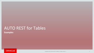 Copyright © 2016, Oracle and/or its affiliates. All rights reserved. |
AUTO REST for Tables
Examples
17
 