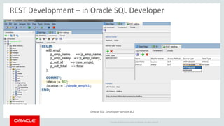 Copyright © 2014 Oracle and/or its affiliates. All rights reserved. |
REST Development – in Oracle SQL Developer
Oracle SQL Developer version 4.2
 