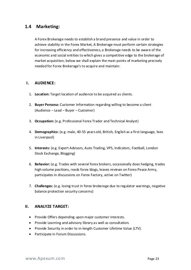 Marketing plan for forex company
