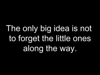 The only big idea is not  to forget the little ones along the way. 