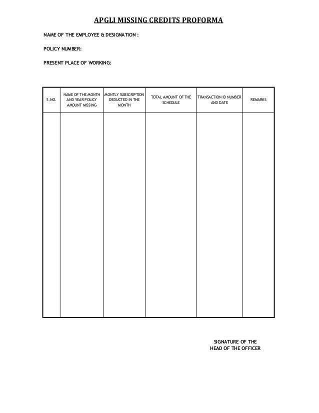 apgli missing credits proforma pro forma schedule