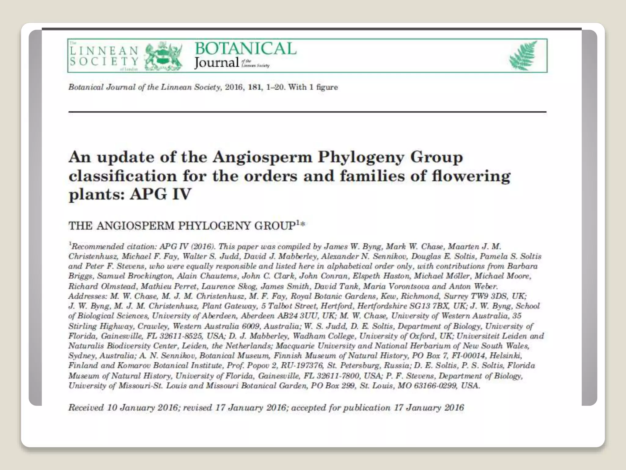 Clasificación taxonómica APG IV (Angiosperm phylogenetic groups) en el ...