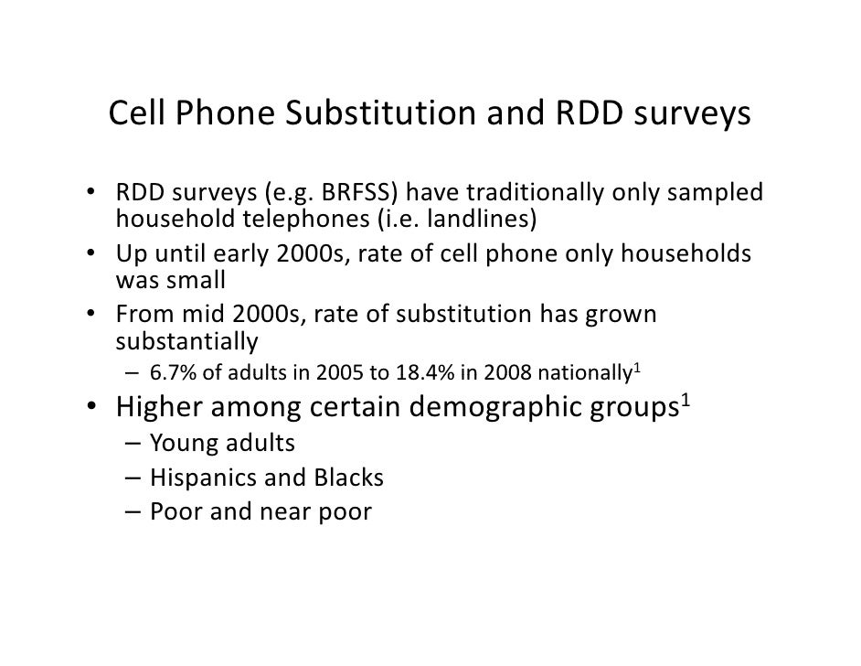 Random digit dialing cell phone surveys and surveillance systems dat…