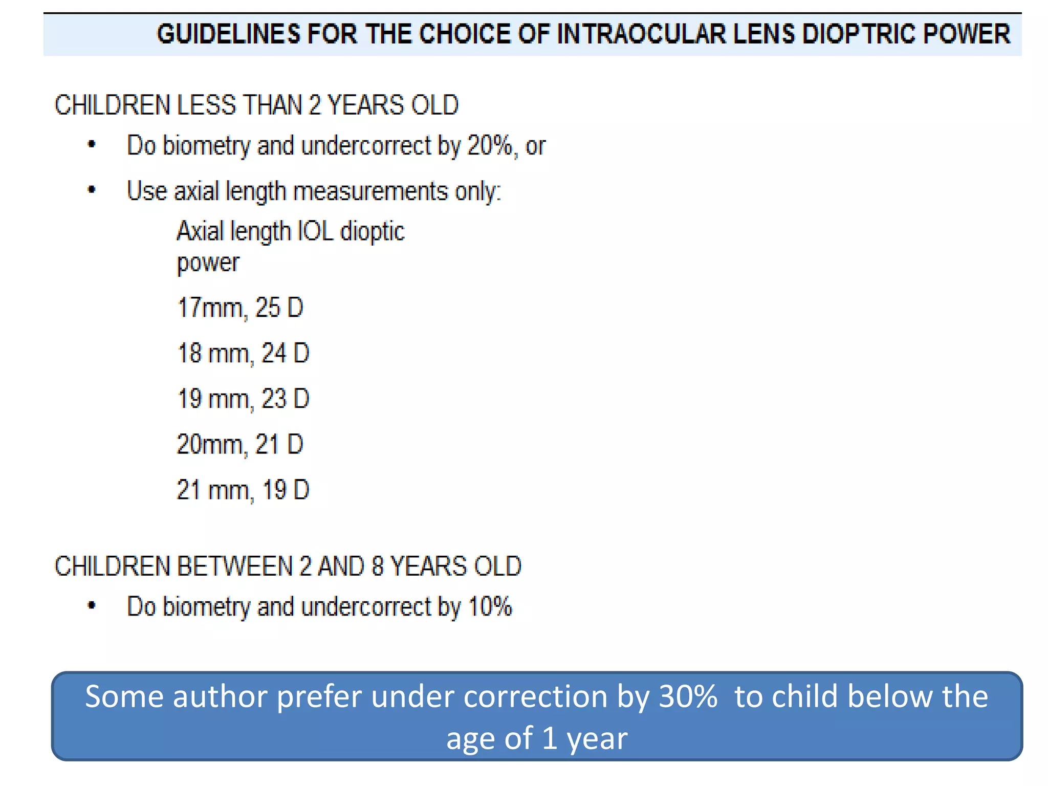 Some author prefer under correction by 30% to child below the
age of 1 year
 