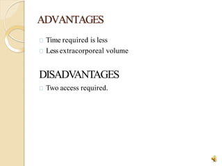 ADVANTAGES
20
Time required is less
Less extracorporeal volume
DISADV
ANTAGES
Two access required.
 