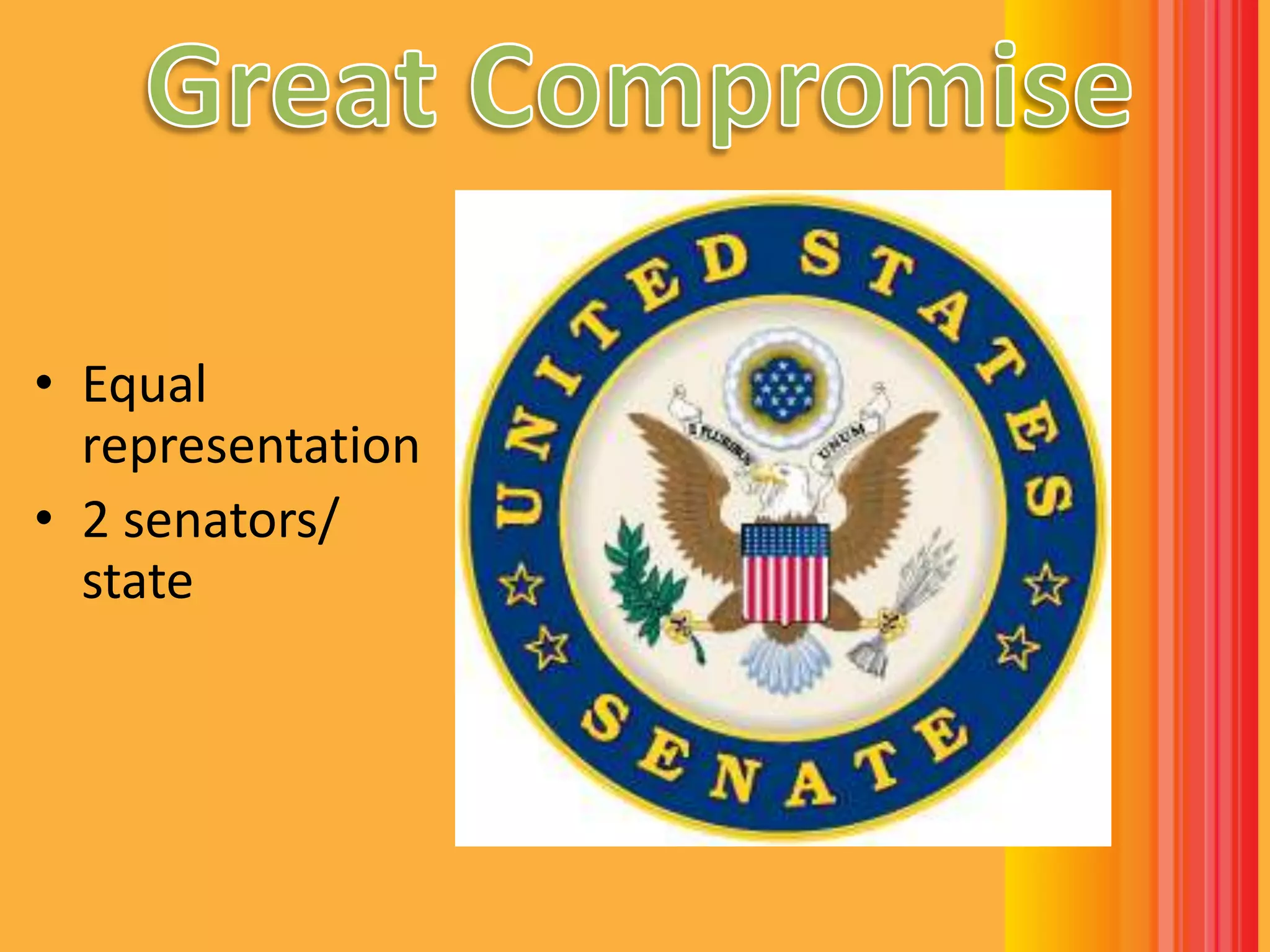 Great CompromiseEqual representation2 senators/ state