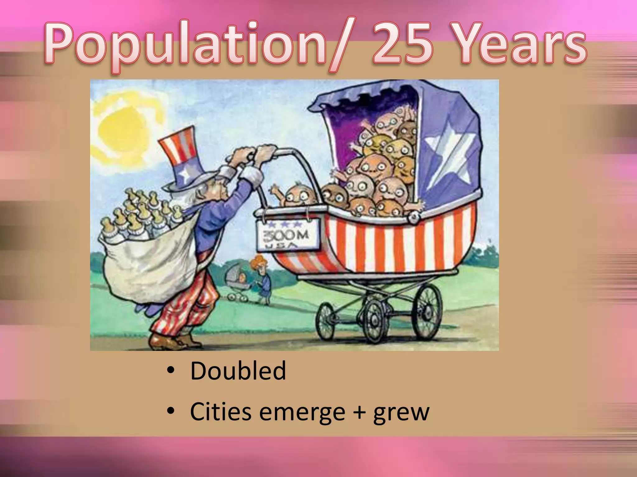 Population/ 25 YearsDoubledCities emerge + grew
