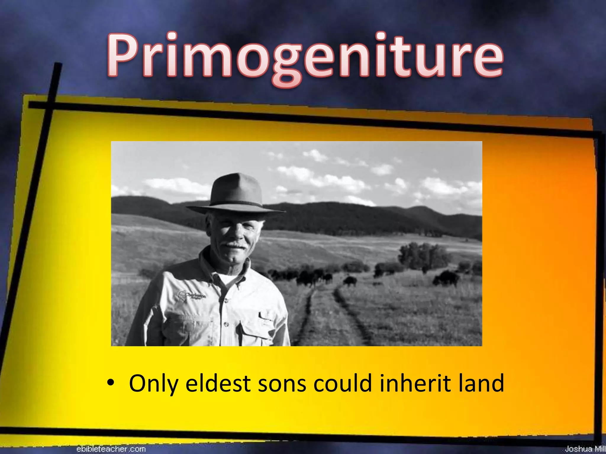 PrimogenitureOnly eldest sons could inherit land