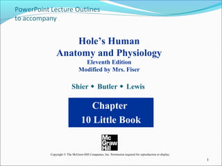 Hole’s Human
    Anatomy and Physiology
                       Eleventh Edition
                     Modified by Mrs. Fiser

                Shier  Butler  Lewis

                         Chapter
                       10 Little Book


Copyright © The McGraw-Hill Companies, Inc. Permission required for reproduction or display.
                                                                                               1
 