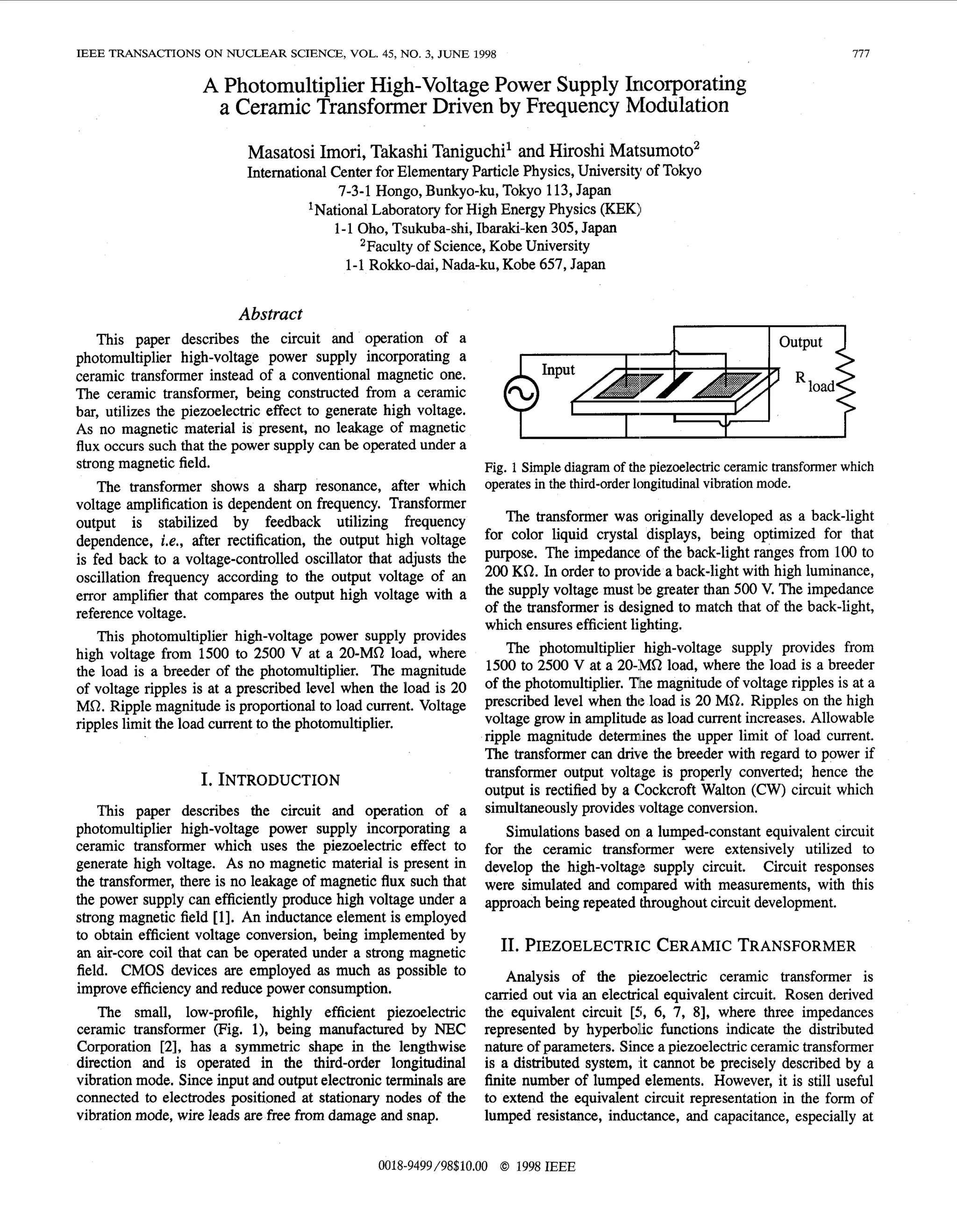 A photomultiplier high voltage power supply irtcorporating a ceramic ...