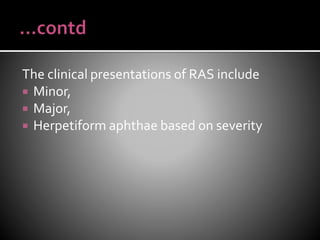 Major Ras Aphthous ulcers | PPTX