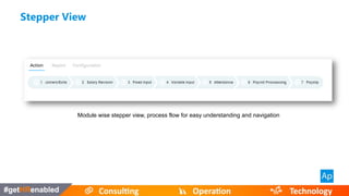 Module wise stepper view, process flow for easy understanding and navigation
Stepper View
 
