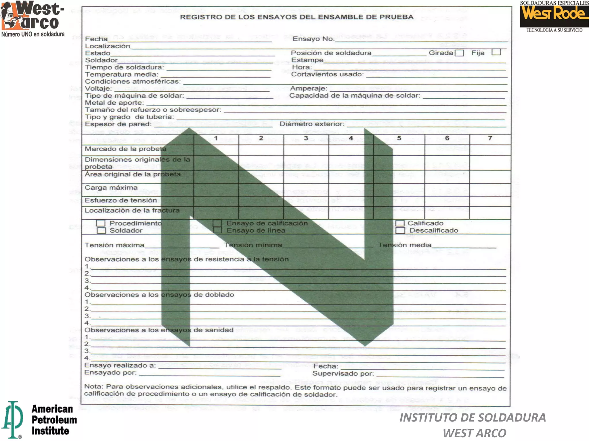 INSTITUTO DE SOLDADURA
WEST ARCO
 